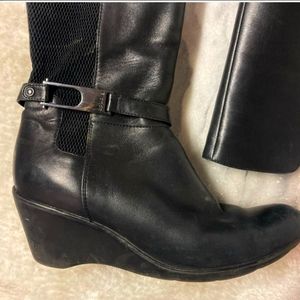 Blondo Tall Wedge Boots Leather Sz 8.5 Black